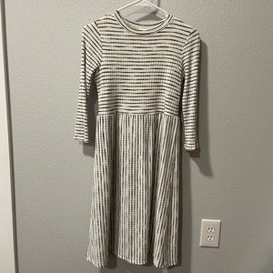 Ivory Ribbed Stripped Midi Maternity Dress